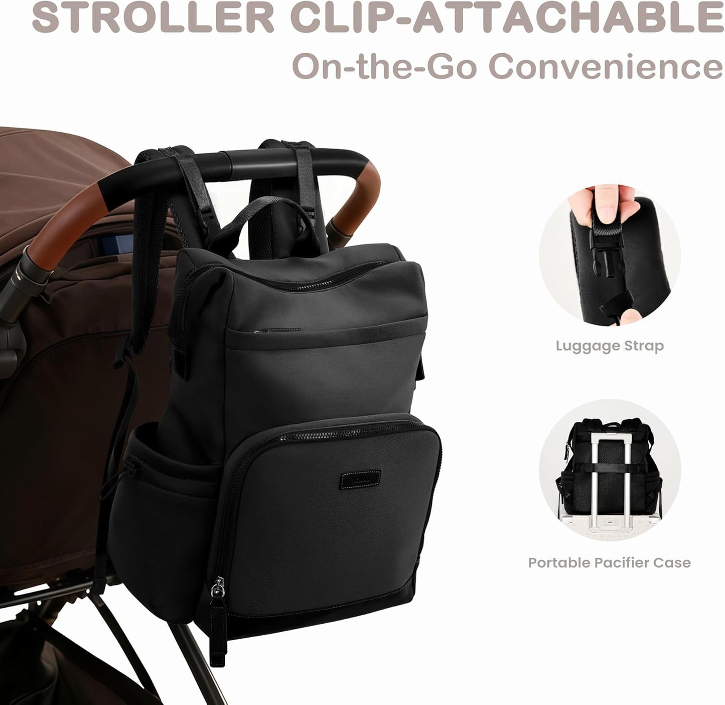 VONAL Neoprene Diaper Bag Backpack with Changing Pad, 33L Large Capacity Neoprene Backpack Baby Diaper Bag with Insulated Pockets, Travel Diaper Backpack Baby with 12 Pockets for Mom & Dad, Black