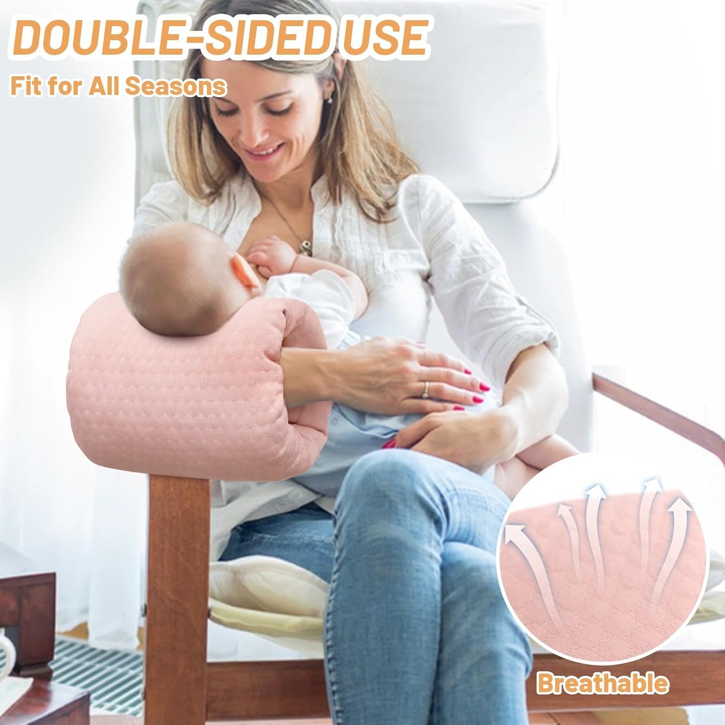 KAKIBLIN Baby Feeding Arm Pillow,Baby Nursing Arm Breastfeeding Pillows Support for Newborn Mom and Babies,Portable and Washable,Ergonomic Nursing Essentials, Travel Pillows for Newborn (Pink)