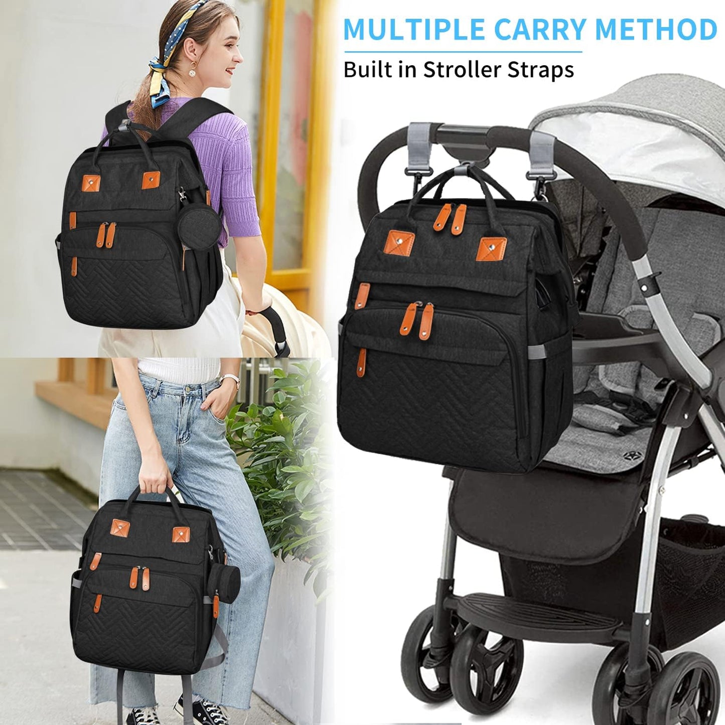 KABAQOO Diaper Bag Backpack with Detachable Changing Station, Large Capacity Baby Diaper Bags for Boys & Girls, Baby Registry Search Stuff & Shower Gifts, Newborn Essentials Must Haves, Black-2s
