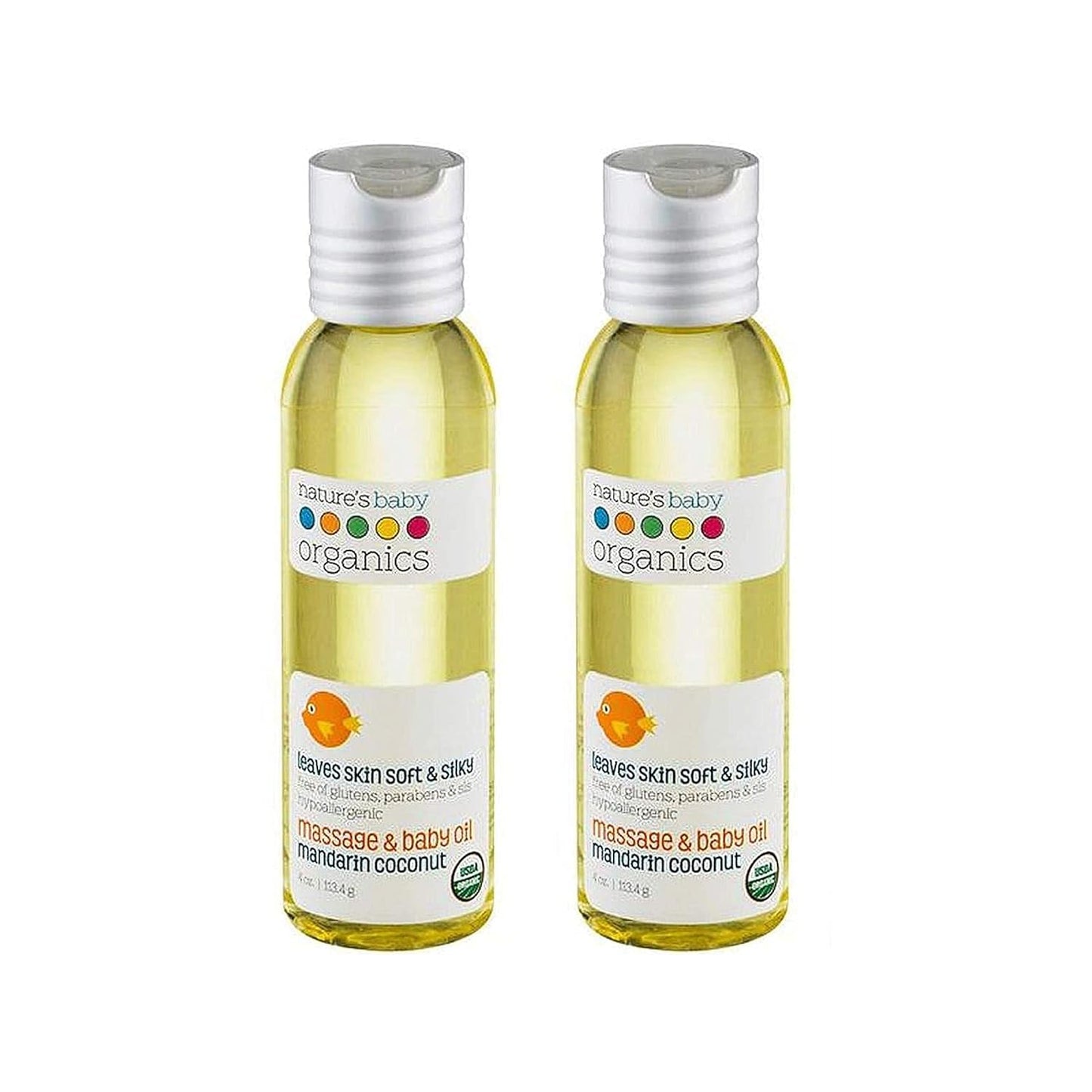 Nature's Baby Organics Baby Oil Soothing & Hydrating Shower Oil No Mineral Oil & NonGreasy Soft & Healthy Skin Massage Oil for Newborn & Kids Sunflower & Olive Oil Mandarin Coconut (2