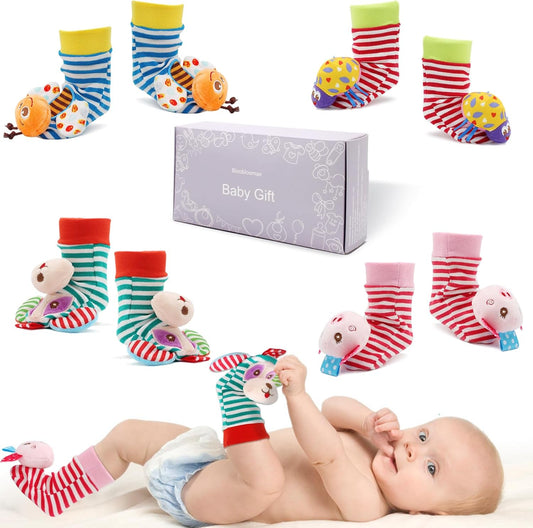 BLOOBLOOMAX Sock rattles for Babies 0-24 Months Baby Animal Foot Finder Educational Toys