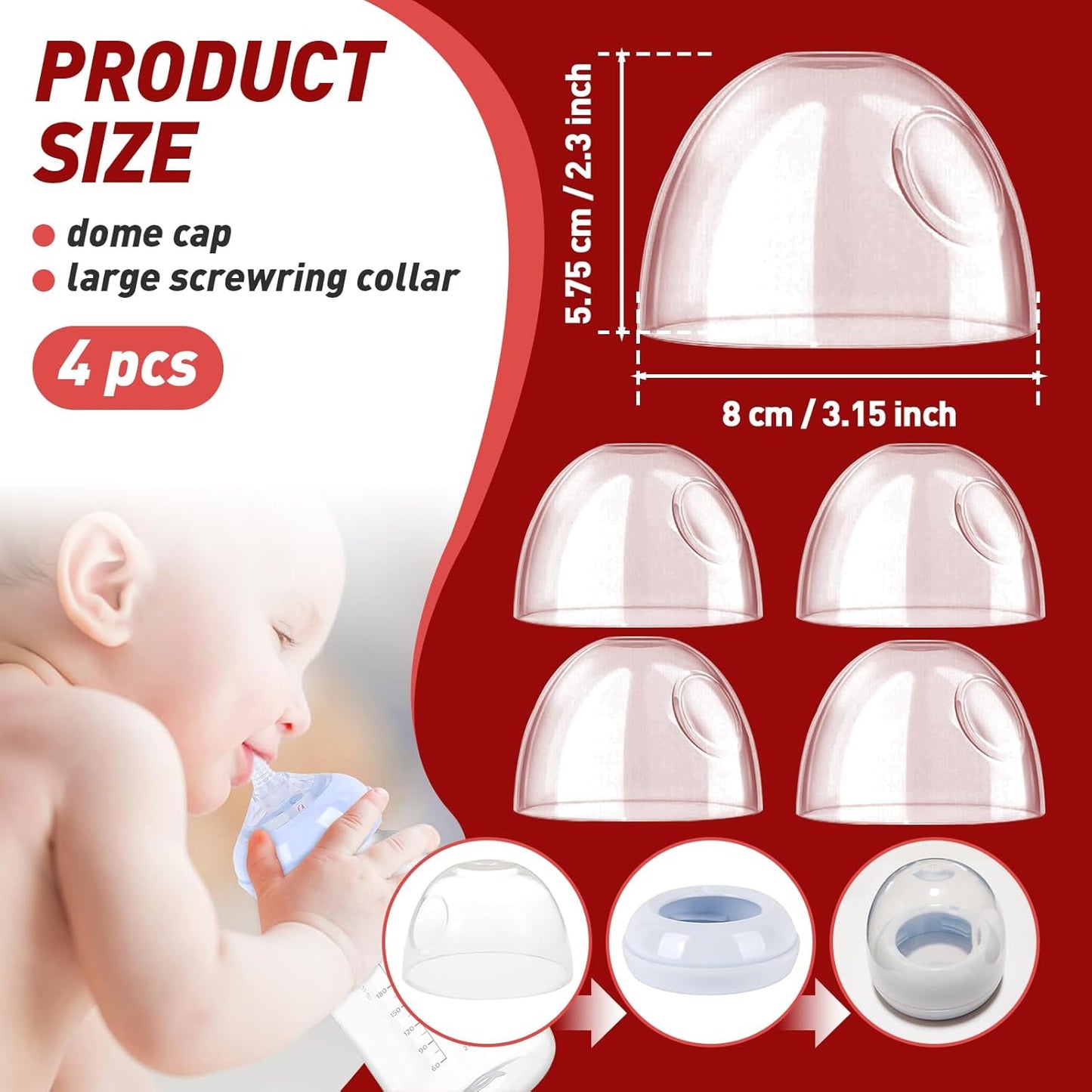 4-Pack Baby Bottle Caps for Philips Avent Natural Bottles, Baby Bottle Lids, Baby Bottle Nipple Caps for Avent Natural Plastic and Glass Bottles