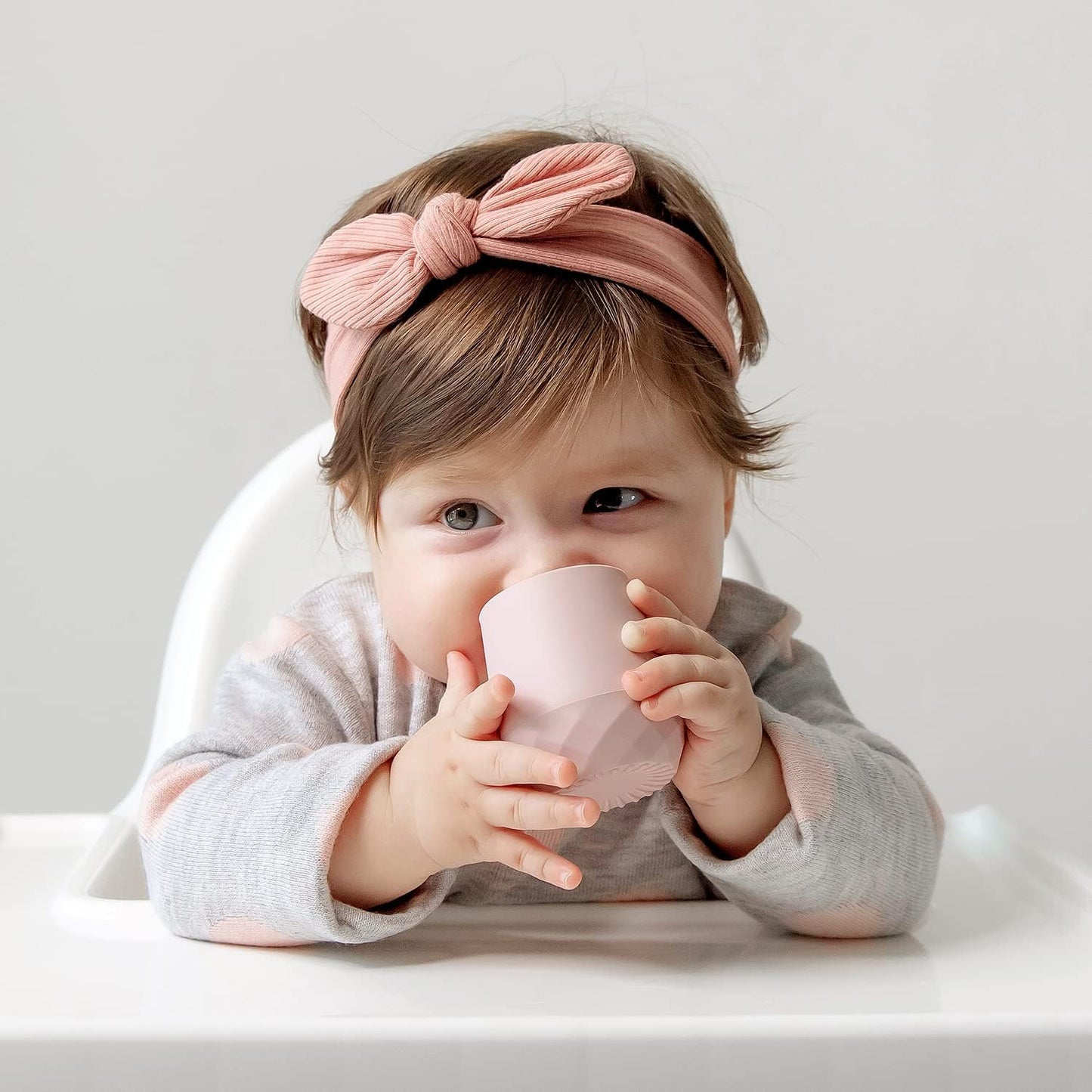 SAMiGO Silicone Baby Utensils - Self Feeding Spoons and Tiny Training Cup - First Stage Baby Led Weaning Supplies for 6 Months+ Infants - Set of 4