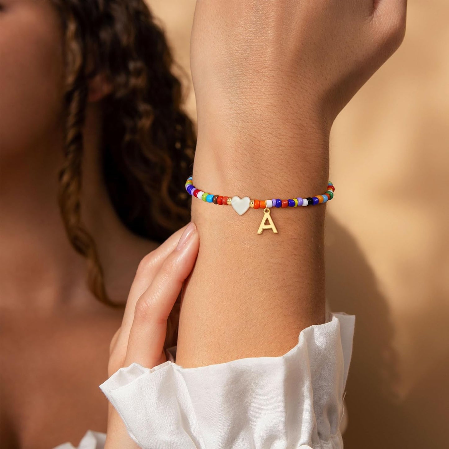 Christmas Gifts for Grandkids Teens Girls - Cute Beaded Heart Initial Bracelets for Women Teen Girl Trendy Stuff, Birthday Gifts Stocking Stuffers for Teen Girls Women Jewelry