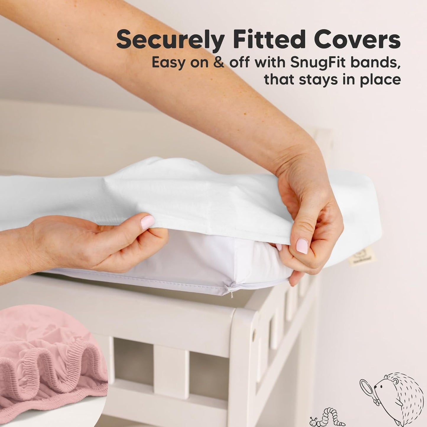 2-Pack Organic Changing Pad Covers for Girl, Boy, Neutral - 100% Cotton Changing Table Pad Cover, Soft Baby Nursery Diaper Changing Pad Sheets, Contour Changing Pads Liners, Change Pad Cover (Rose)