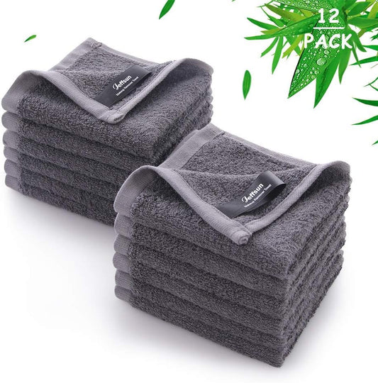 Wash Cloths 12 Pack, Super Soft and Skin Friendly Face Towel for Sensitive Skin, 10x10 inch Small Face Washcloths, Reusable Washable Makeup Remover Cloths, Easy to Rinse Grey Facial Cleansing Cloths
