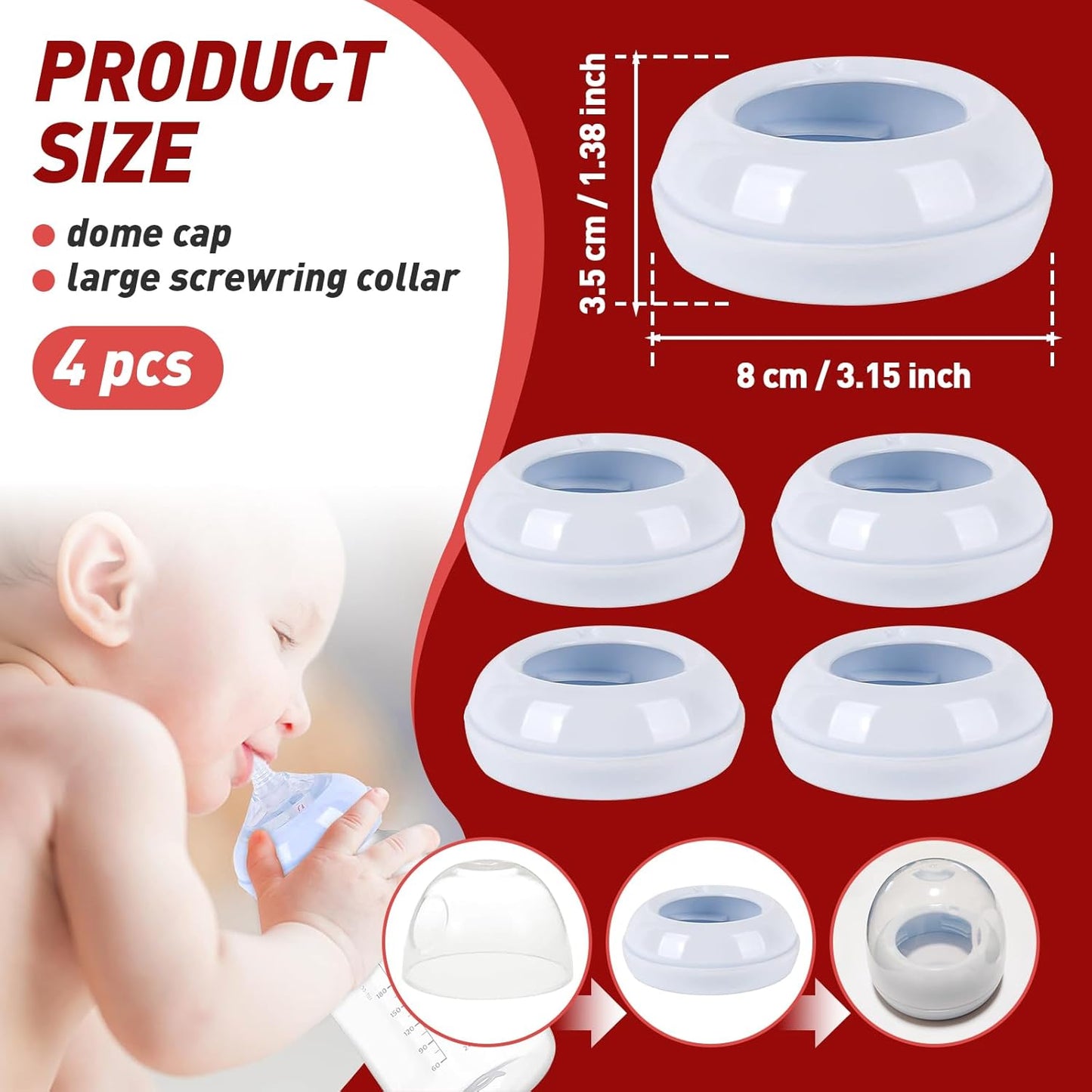 4-Pack Baby Bottle Rings for Philips Avent Natural Bottles, Baby Bottle Replacement Screw Ring Collars, Baby Bottle Nipple Rings for Avent Natural Plastic and Glass Bottles