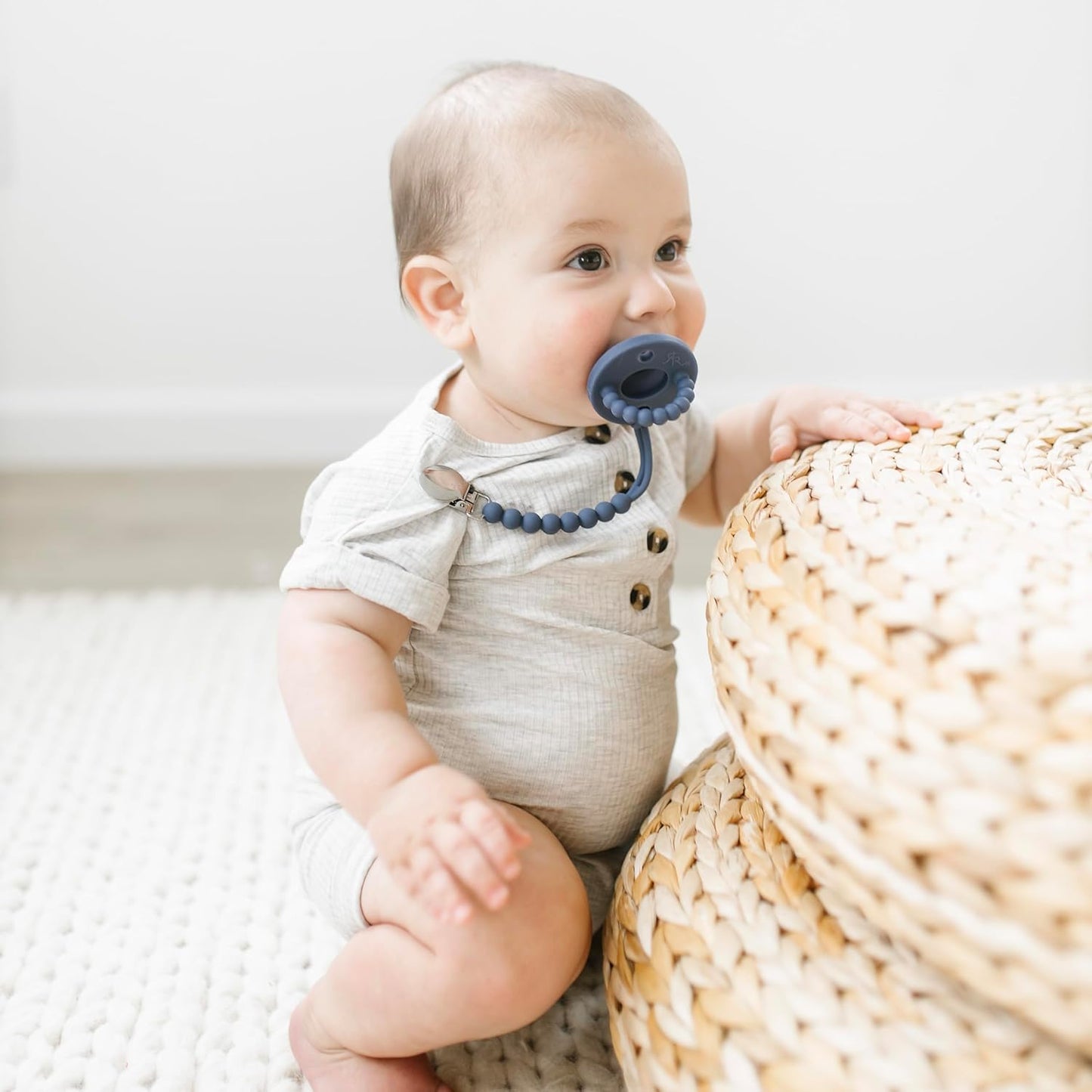 Ryan & Rose Cutie PAT All-in-One Pacifier and Teether Massaging Teething Ring and Hideaway Binky for Growing Babies (Prep (3 Pack), Flat)