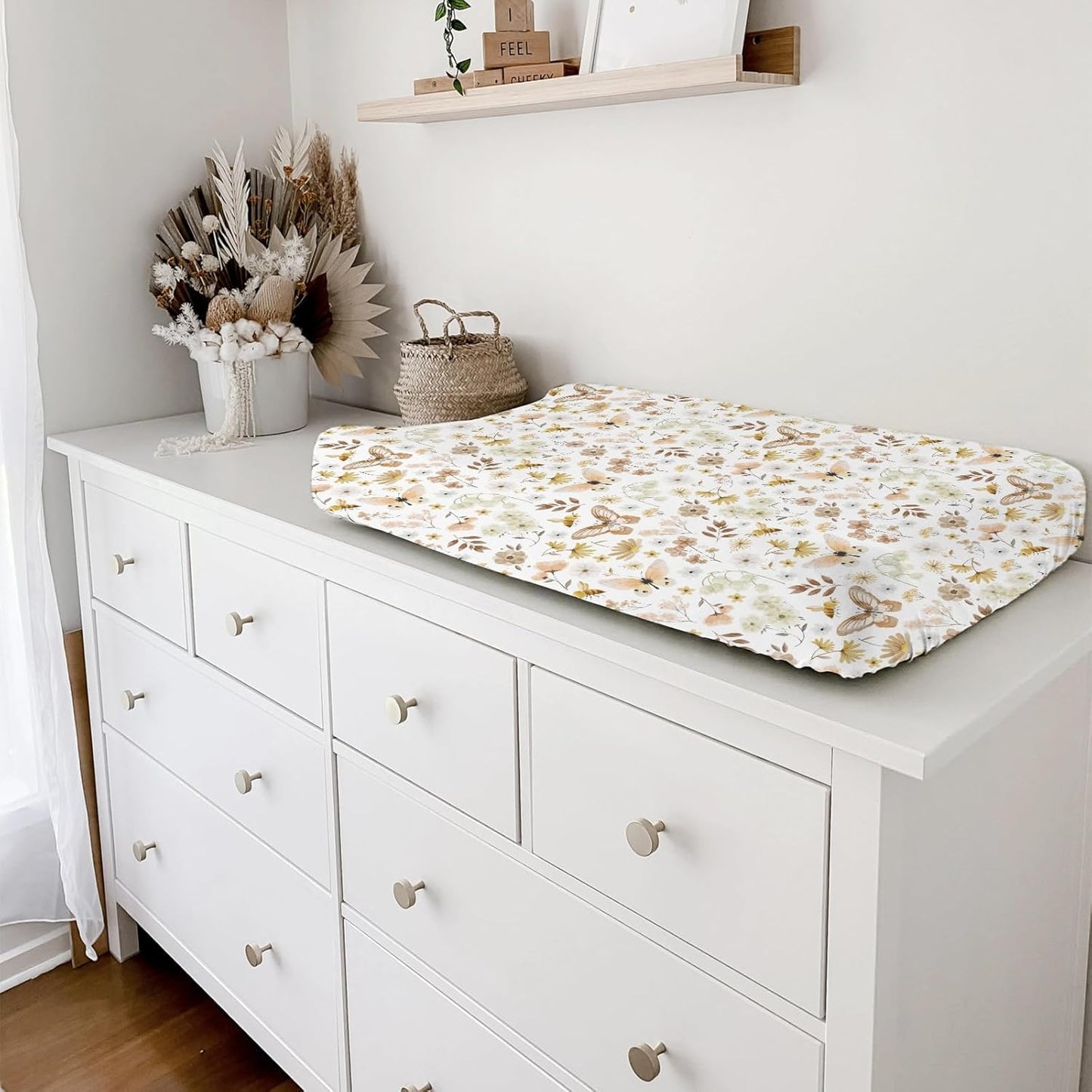 Vintage Butterflies Boho Wildflowers Baby Changing Pad Covers for Boy Girl 32''x16'' Watercolor Bees Butterflies Spring Floral Fitted Diaper Change Table Mats Soft Breathable Cradle & Bassinet Sheets