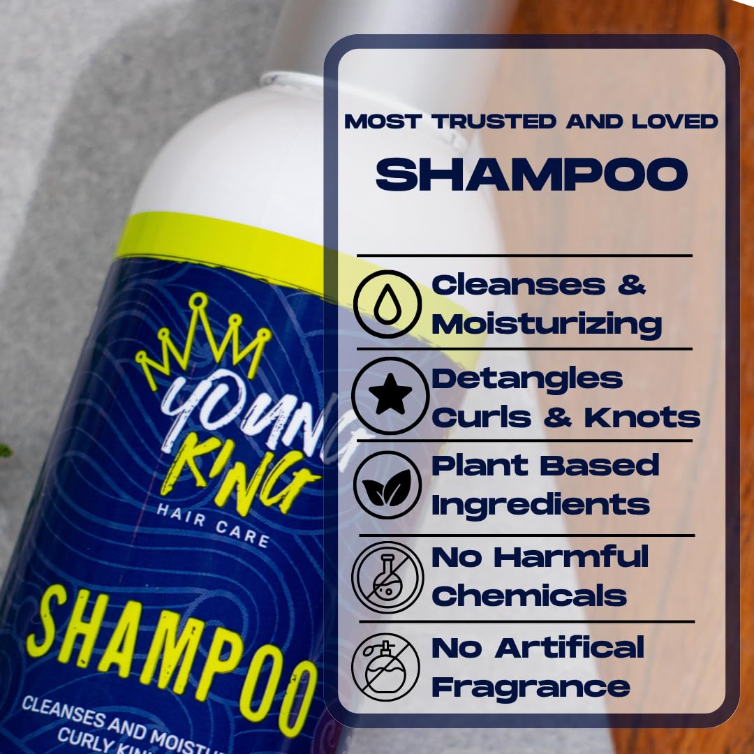 YOUNG KING HAIR CARE Kids Shampoo For Boys | Cleanse and Hydrate Natural Curls | Plant-Based and Harm-Free (8 oz)