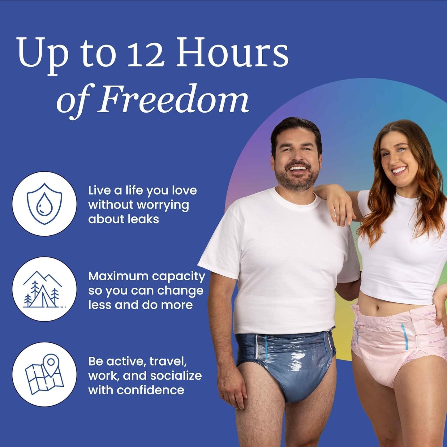 NorthShore MegaMax Adult Overnight Diapers, 12-Hour Tab-Style, Large, 10 Count Bag, Tie-Dye, 42-54 inches, Unisex Incontinence Underwear
