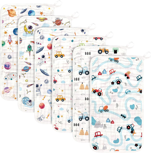 Baby Burp Cloths Muslin Washcloths 6 Pack Muslin Burp Cloths 100% Cotton Large 20''x12'' Soft 6 Layers Baby Burp Rags for Boys Girls Baby Essentials for Newborn Gift Machine Washable