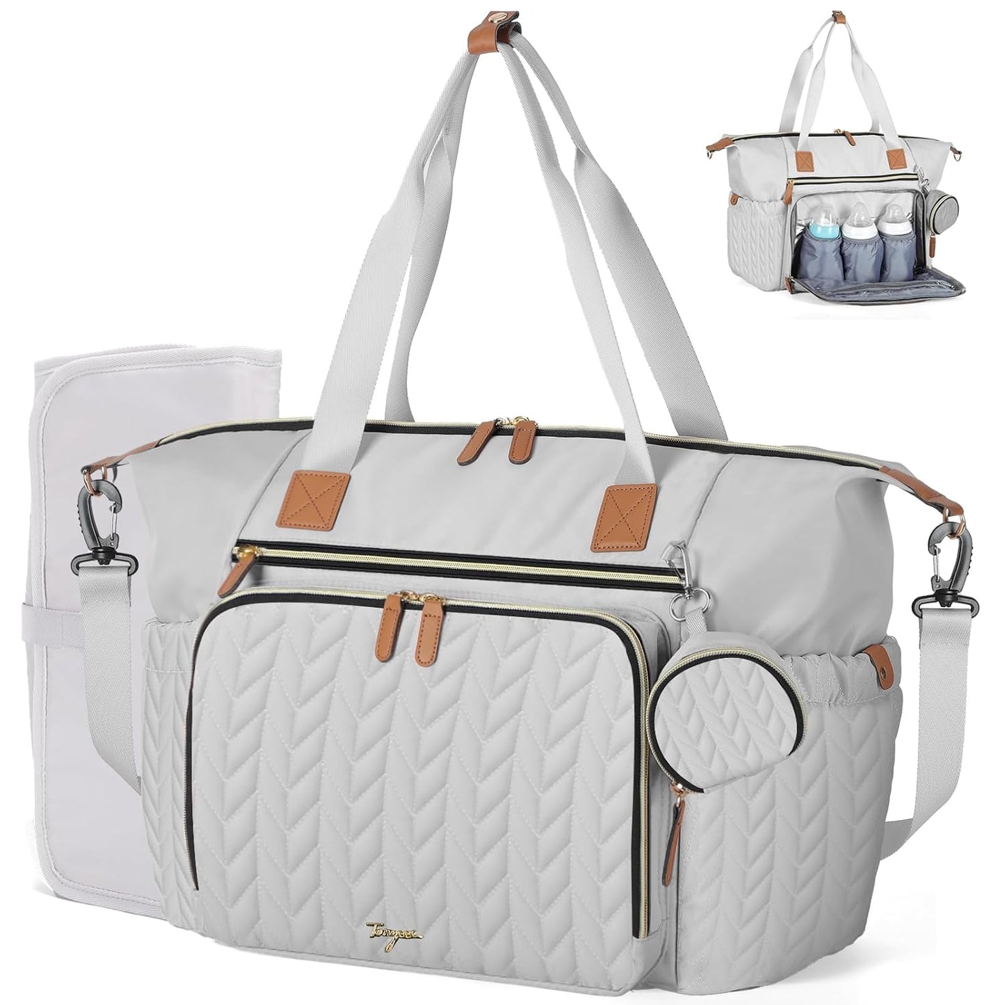 Diaper Bag Tote, Large Diaper Bags Waterproof, Hospital Bag for Labor Delivery, Baby Bag with Pacifier Case, Travel Diaper Tote with Changing Pad, Grey