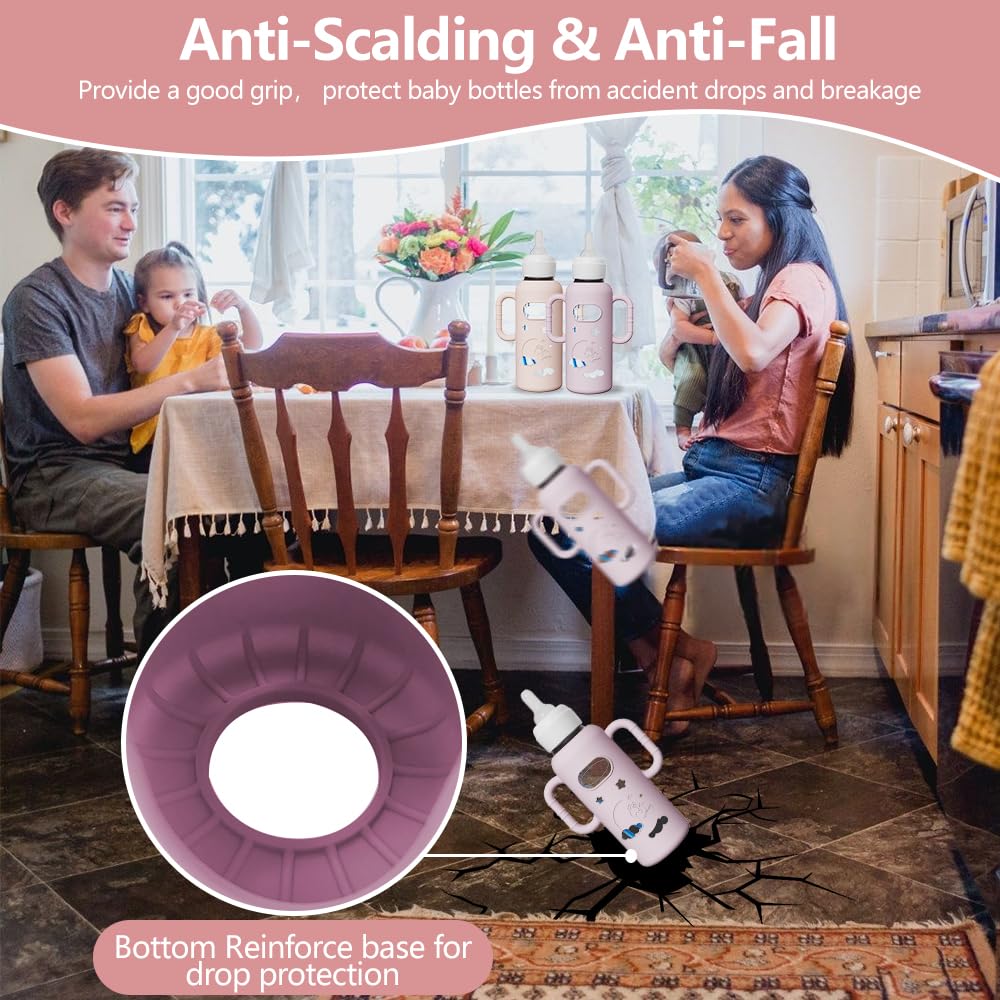 2 Pack Silicone Sleeves for Dr Brown's Glass Bottles, Drop Protection Bottle Sleeves with Handles, Anti Breakage Baby Bottle Protector Compatible with Dr. Brown's Newborn Glass Bottles,8 oz