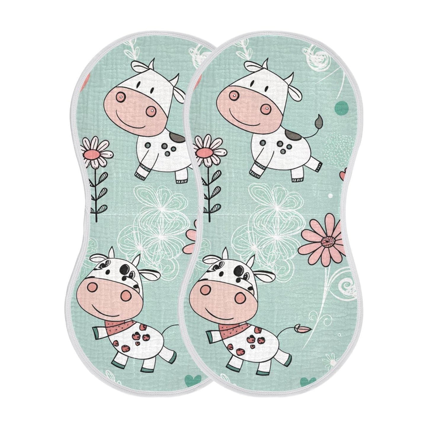 Kigai Cow Muslin Baby Burp Cloths, Large Absorbent Cotton Muslin Burp Cloths Set of 2, Washcloths, Face Towel, Bibs for Newborn Boys Girls, 11 x22 Inch