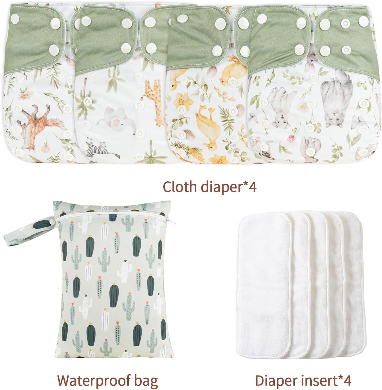 HappyFlute 9 Sets Newborn Baby Cloth Pocket Diapers Adjustable Reusable for Baby Boys and Girls(6-33 pounds,0-3 Years),One Wet Bag+4Diapers and 4Inserts (AD10)