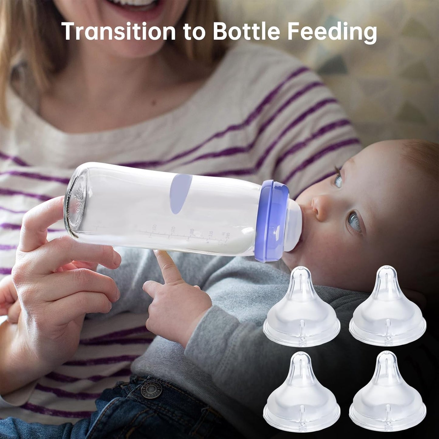 4 Count Bottle Nipples Compatible with Lansinoh NaturalWave Bottle, Soft and Durable Silicone Bottle Nipples, BPA-Free Replacement Bottle Nipple S
