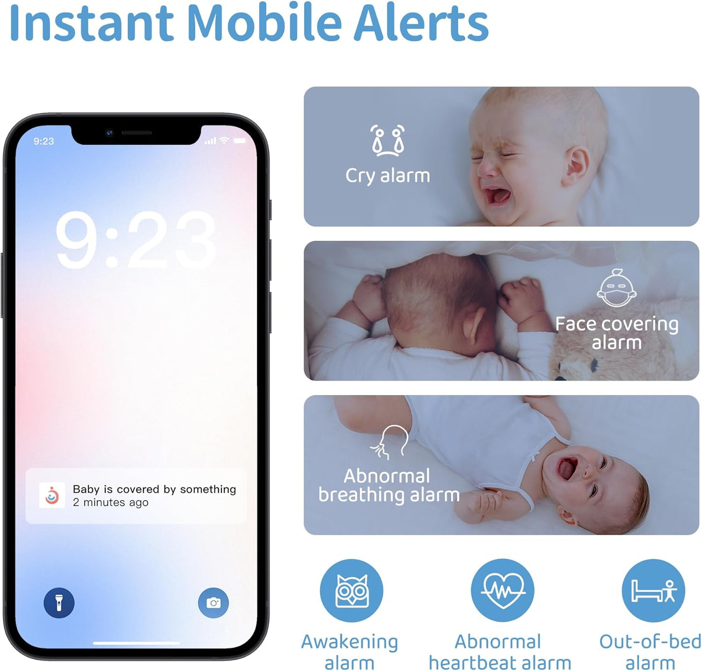 Smart Baby Monitor Contact-Free with Sleep & Breathing Tracking, 2K Secure Wi-Fi Video Camera Supporting Local Video Recording, AI Face Capture, Crying Alerts, Face Cover Alarm, Night Vision