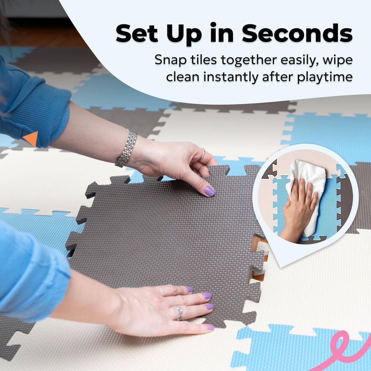 MioTetto Baby Play Mat, Comfortable Tummy Time Mat – Portable Foam Floor Tiles, Safe baby mat for floor for Crawling & Development, Soft play mat for babies 0-6 months, Stylish interlocking foam tiles