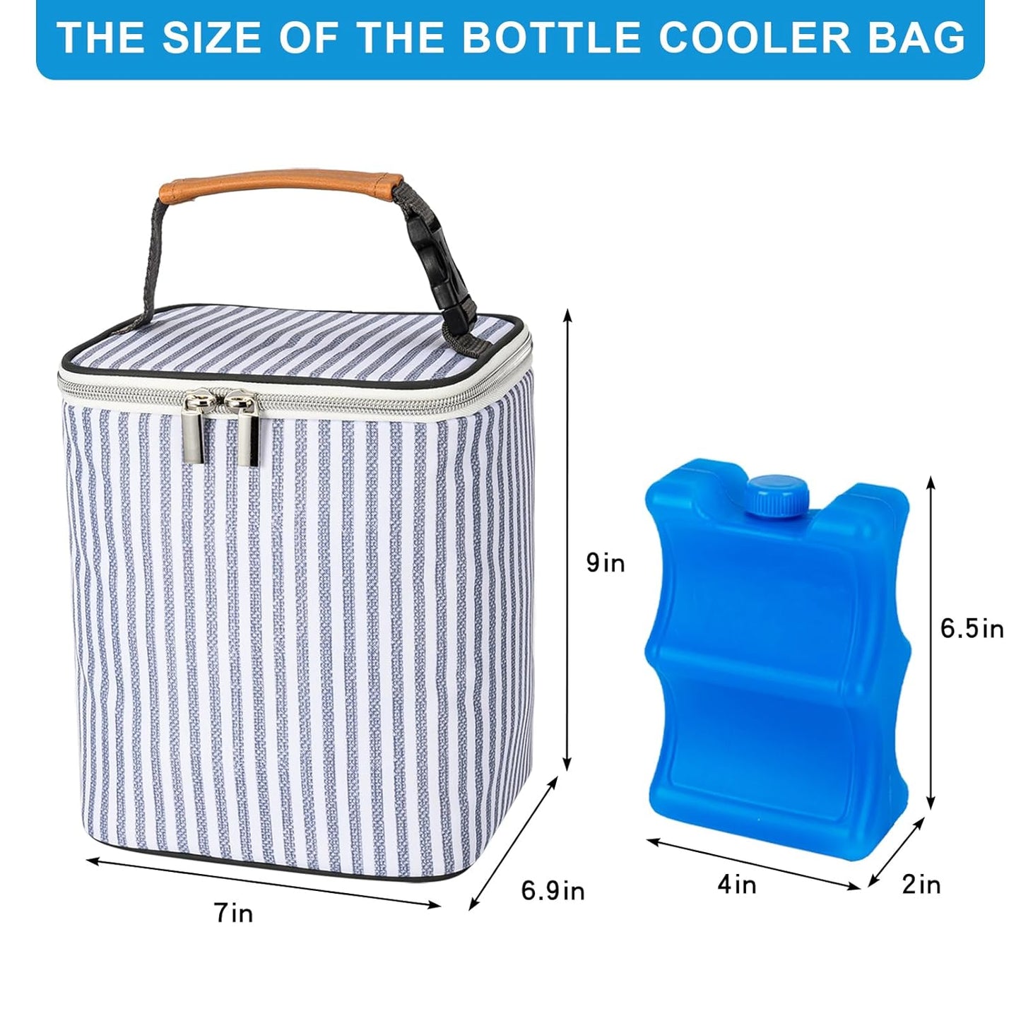 Breast Milk Cooler Bag with Ice Pack Fits 4 Baby Bottles Up to 9 Ounce, Baby Bottle Tote Bag Great for Nursing Mom Daycare
