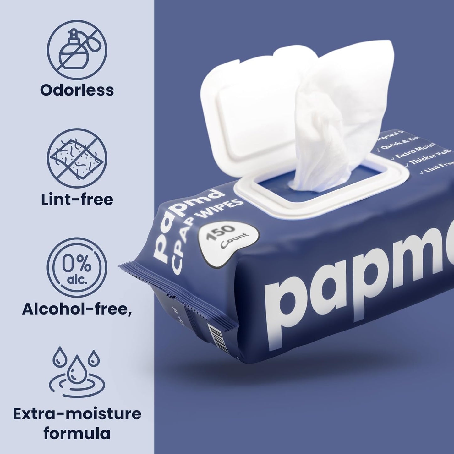 Unscented CPAP Wipes, 150-Pack Travel Wipes, Thick Lint-Free Fabric for Mask, Tube & CPAP Machines, Enhanced Moisture & Easy Pull Design