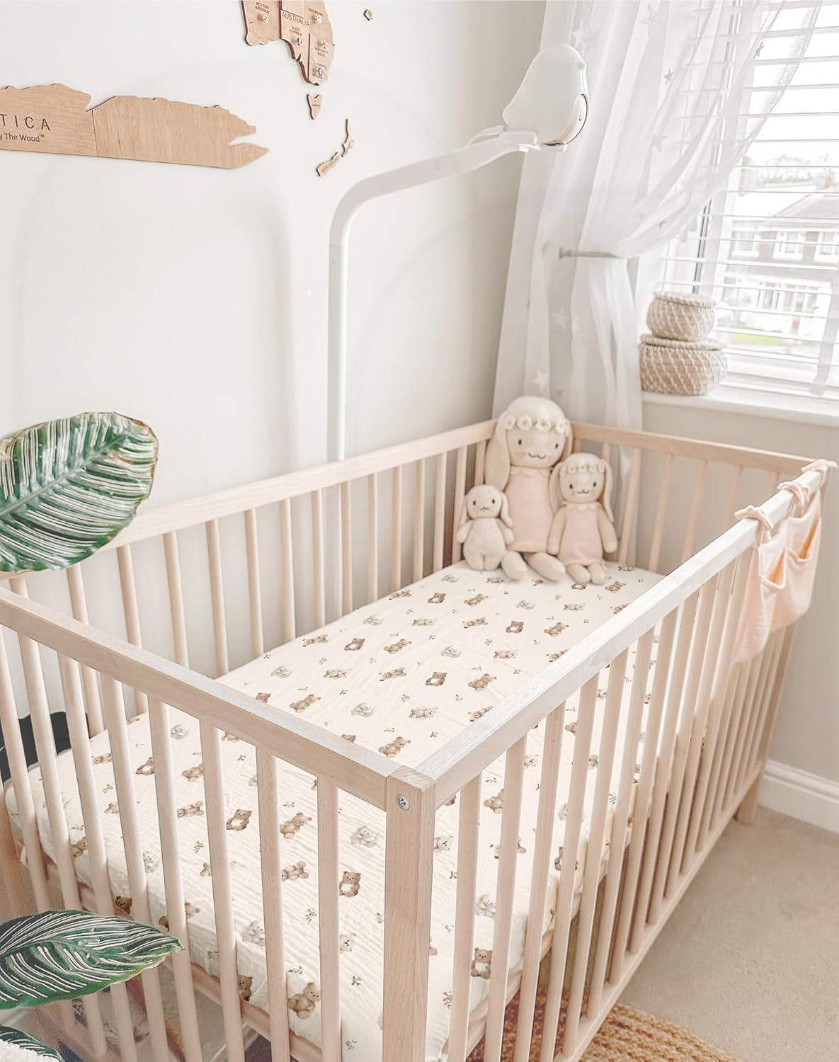 Pack and Play Sheets for Baby Boy and Girl 2 Pack, Neutral Muslin Cotton Pack N Play Mattresses Sheet 27"x39", Muslin Nursery Bedding Soft and Breathable Comfort (Teddy & Friends)