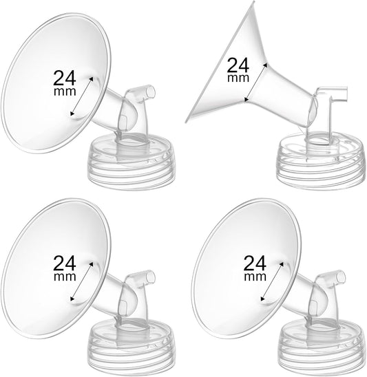 4PCS 24mm Breast Pump Flanges, Compatible with Spectra S1/S2/9Plus/Synergy Gold, Motif Luna, Wide-Mouth Bottle Fit, Breast Pump Accessories