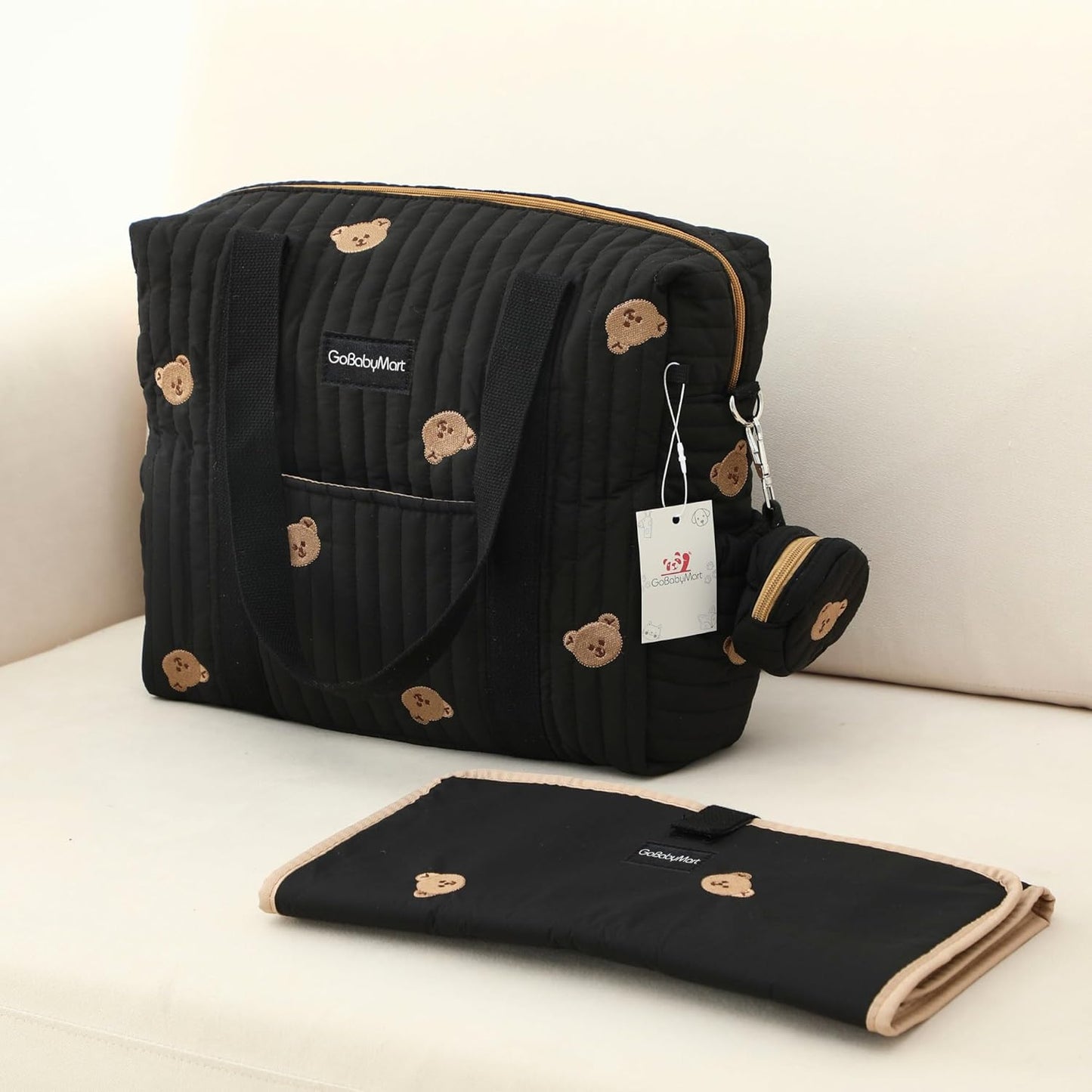 Large Diaper Bag Tote, Maternity Hospital Travel diaper tote, Multifunction baby bag, Baby Nappy Bags, Messenger bag (Medium - Black Bears)