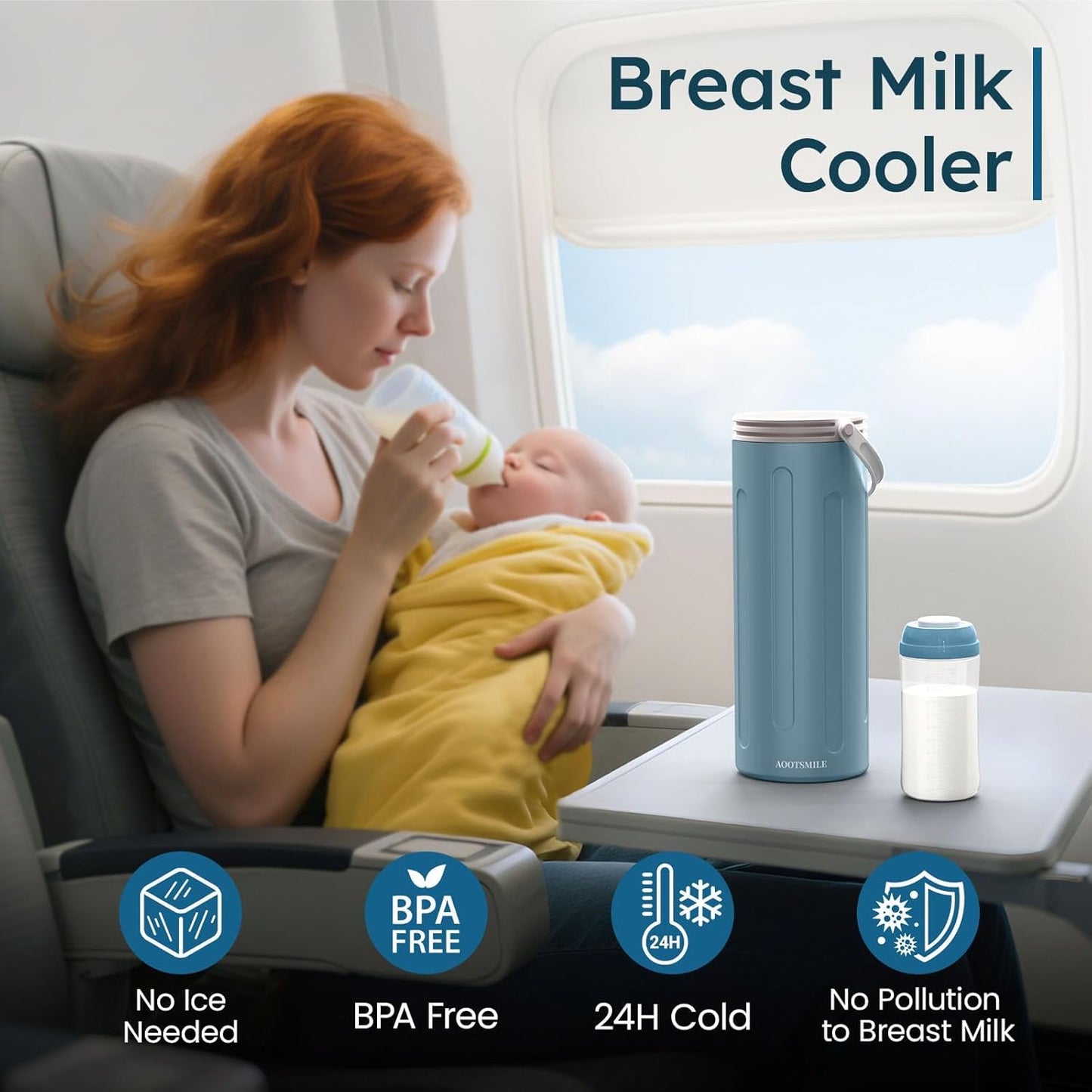 Portable Breast Milk Cooler for Travel, 22oz Large Capacity Breastmilk Chiller for Working Moms, 360° Cooling Keeps Milk Chilled 24 Hours, Includes 2 Baby Bottles, Breastfeeding Essentials