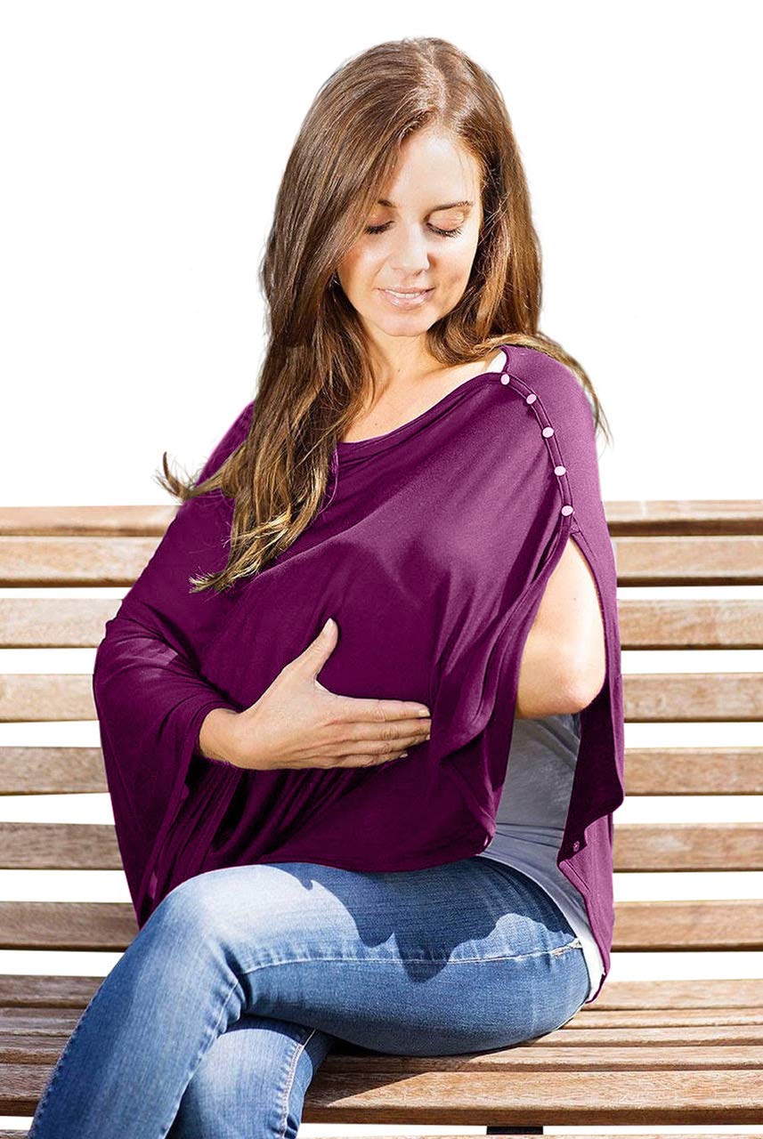 Byrd & Blume Maternity Nursing Cover Breathable Lightweight Breastfeeding Cover Wrap Shawl Scarf Poncho Full 360 (Aubergine, One Size)