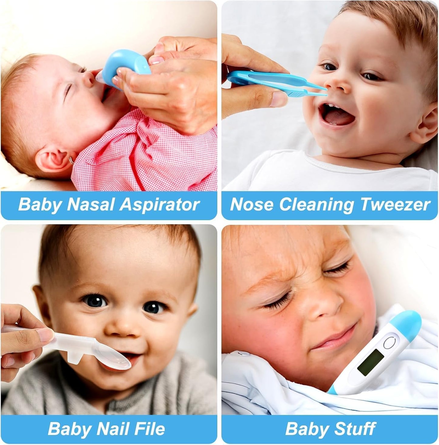 Baby Grooming Kit, Infant Safety Care Set with Hair Brush Comb Nail Clipper Nasal Aspirator,Baby Essentials Kit for Newborn Girls Boys (Blue)