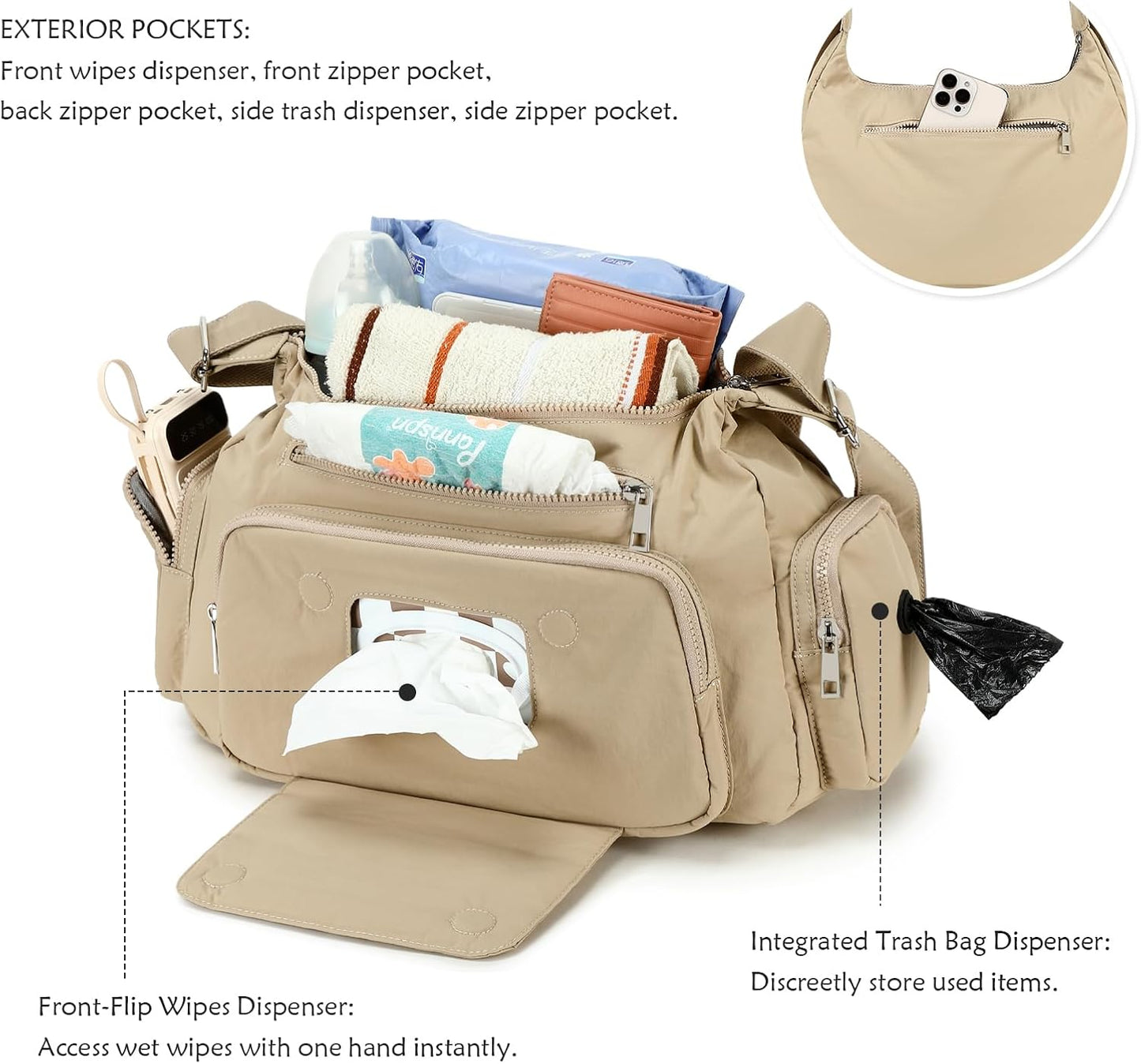 Puffer Crossbody Bags for Women Mom Large Diaper Bag Purse with Wipes & Trash Dispenser Cross Body Purses Messenger Bags