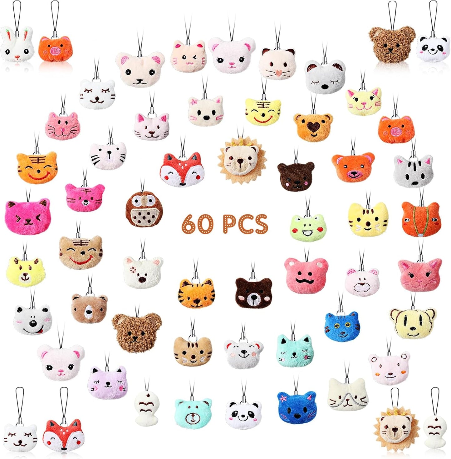 Libima 60 Pcs Mini Stuffed Animals Sea Animal Fruit Plush Keychain Set for Carnival Birthday Classroom Prizes Decoration for Clothes (Cute)