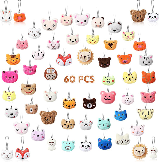 Libima 60 Pcs Mini Stuffed Animals Sea Animal Fruit Plush Keychain Set for Carnival Birthday Classroom Prizes Decoration for Clothes (Cute)