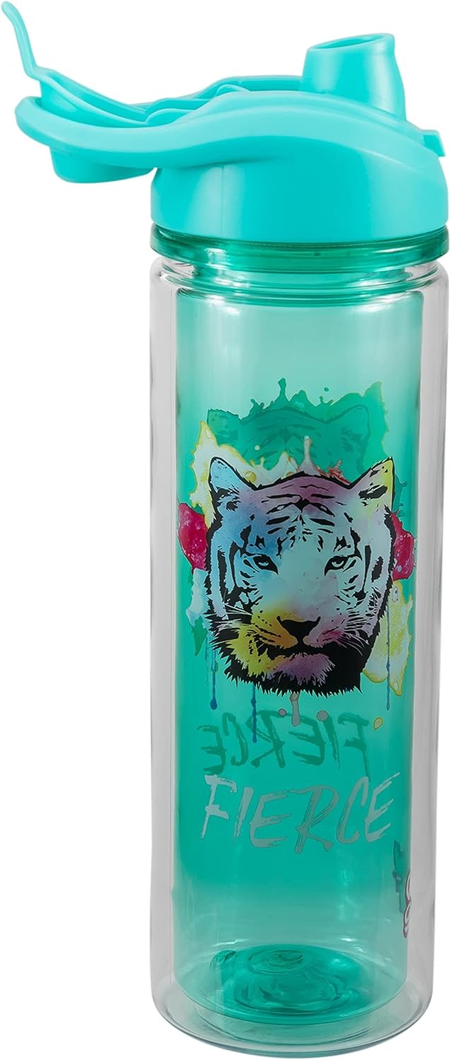 COOL GEAR Essence Chugger Water Bottle with Wide Mouth & Flip Up Design | Double-Wall Insulation and Carry Loop For Easy On-The-Go Use (2-Pack, 20 oz, Stay Wild/Fierce)