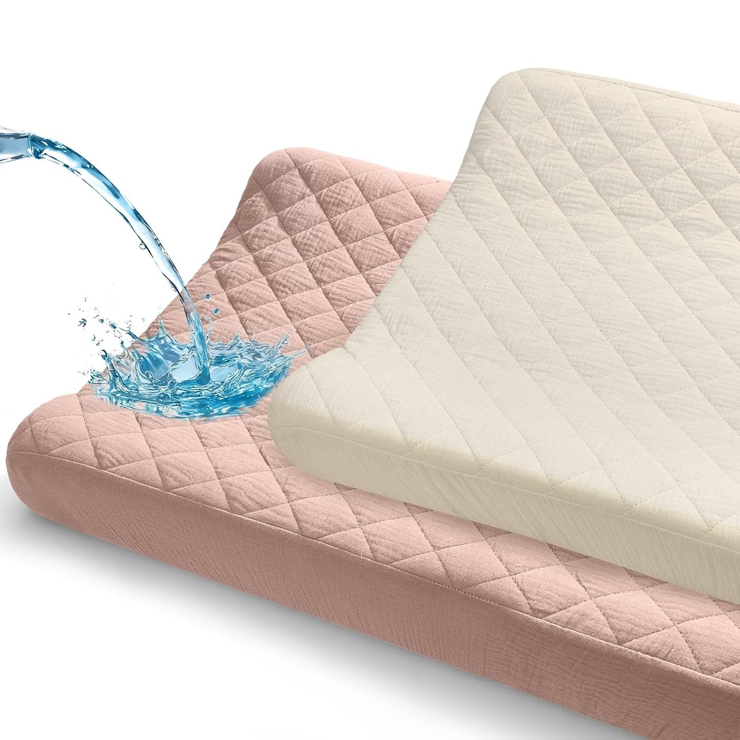 Unicorn Castle Waterproof Changing Pad Cover Muslin Changing Table Pad Cover 2 Pack Quilting for 32"x16" Baby Changing Pad Sheets Girls Boys,Pink White