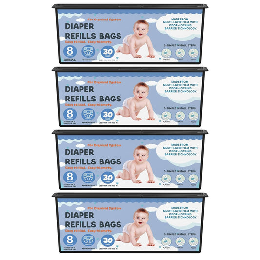Diaper Pail Refills Bags with 30 Bags Compatible with Genie Easy Roll Signature Diaper Pails and Platinum Diaper Pails, Lasts Up to 8 Months, 7-Layer Odor-Barrier Technology, 4 Pack (120 Bags)