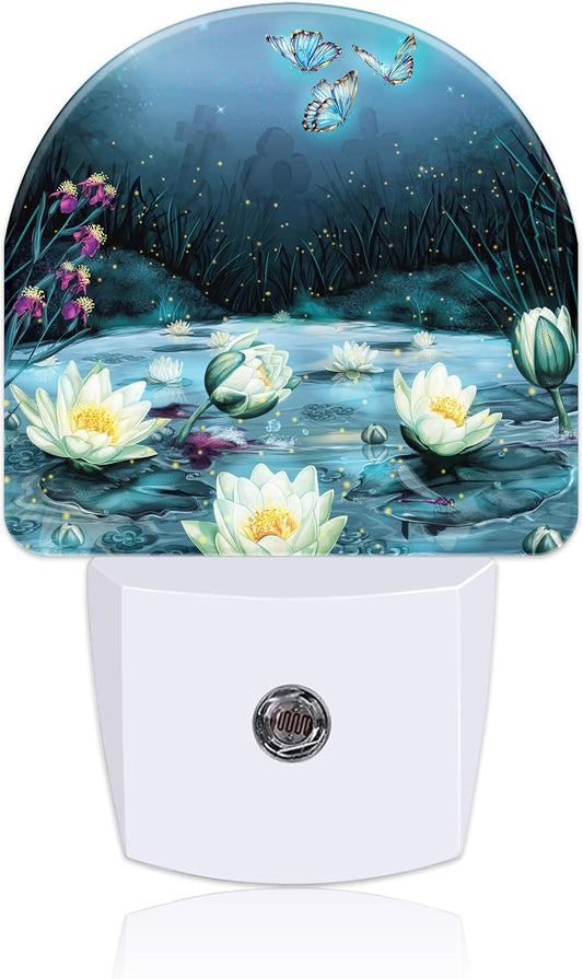 Night Light Plug into Wall Magic Lotus Flower and Butterfly Night Light with Dusk to Dawn Sensor Night Light for Kid Girls Boys Women Room Decor, Hallway, Kitchen, Bathroom, Nursery, Stairs