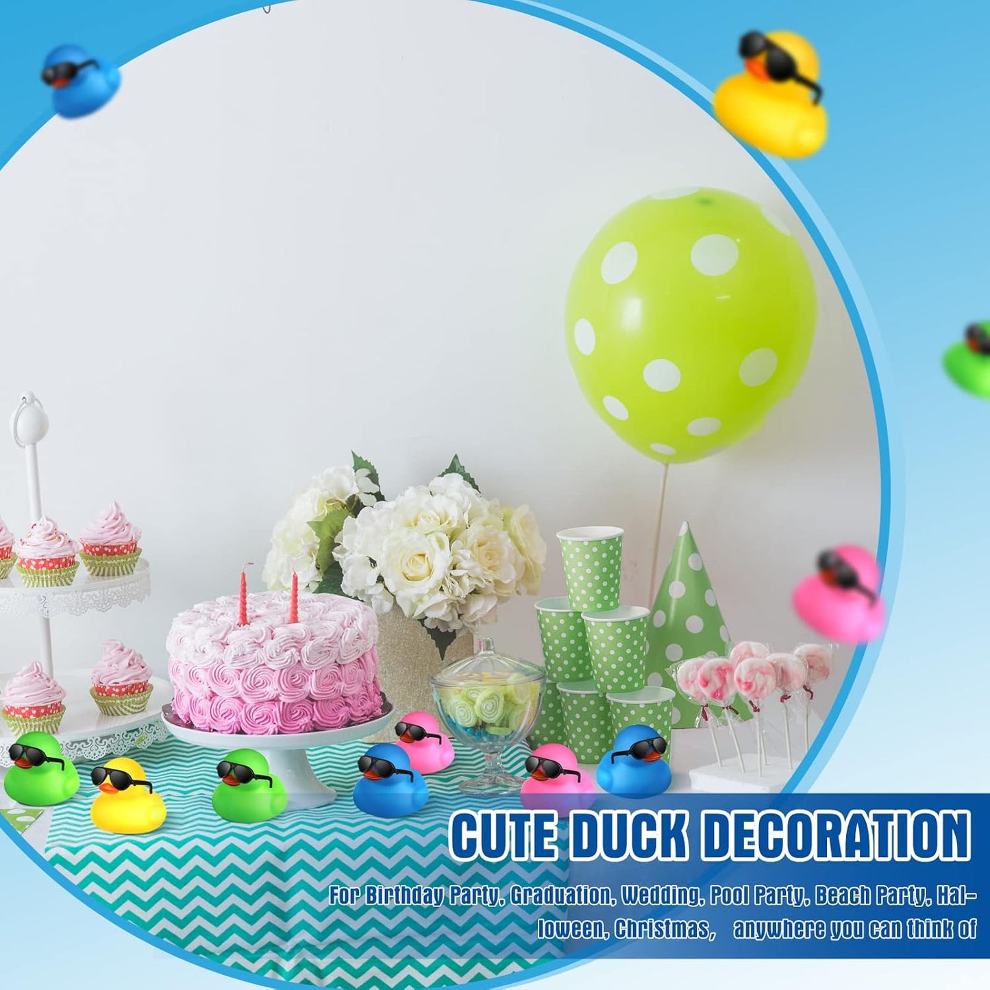 Chivao 48 Pcs Mini Rubber Ducks with Sunglasses in Bulk Small Duck Gift Bathtub Toys for Holiday Cruise Birthday Party Favor(Mixed Color)