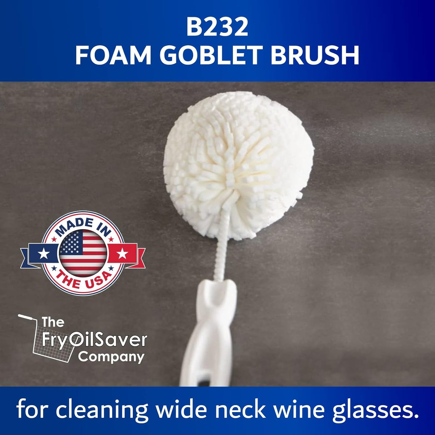 Set of 2 Crystal Stemware & Goblet Glass Cleaning Brush Kit - Non-Scratch Foam Wine Glass Brushes for Washing Glasses, Decanter, Mug, Stemware - for Home, Restaurant, Bar, Hotel - by FryOilSaver Co.
