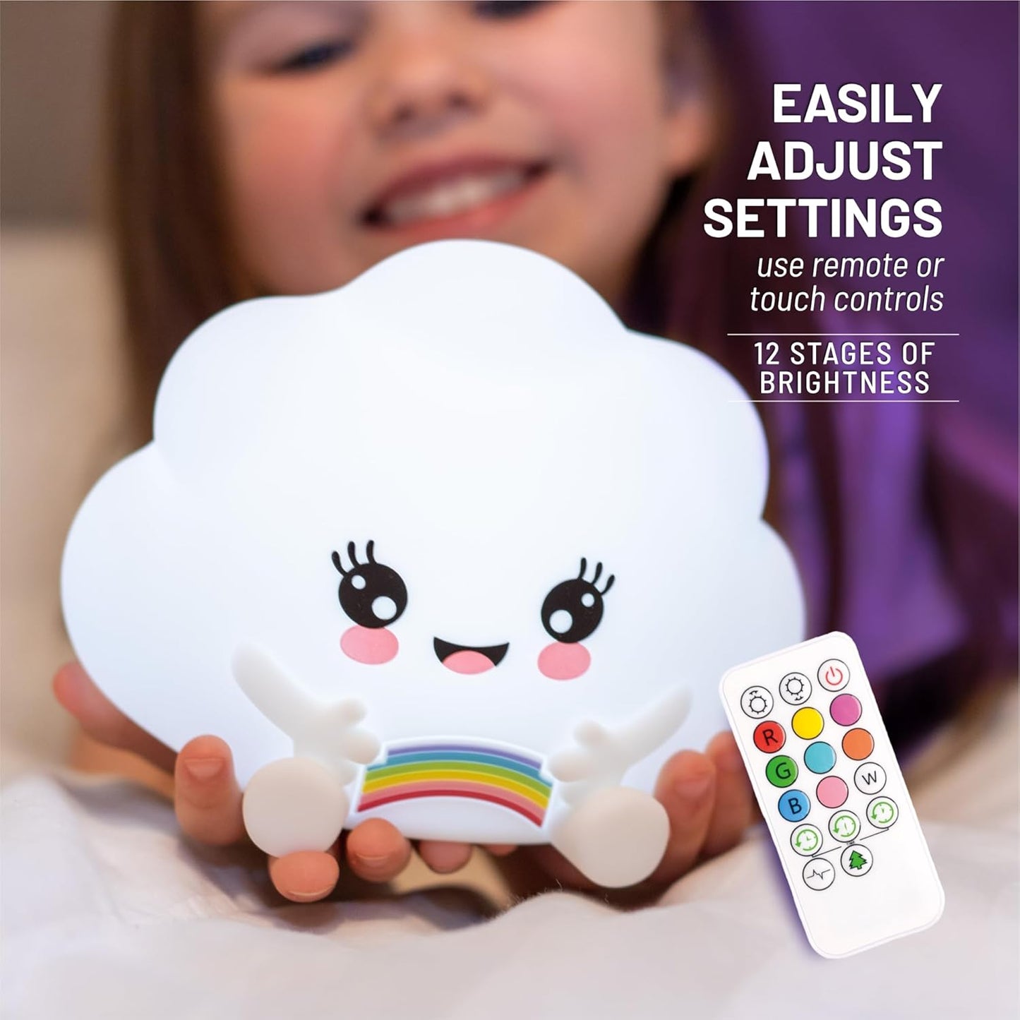 Lumipets Cloud Squishy Night Light for Kids | Soft Silicone Bedside Mood Lamp with Remote & Tap Control | Rechargeable Color Changing Night Light for Boys & Girls | Portable Nightlight with USB Cord