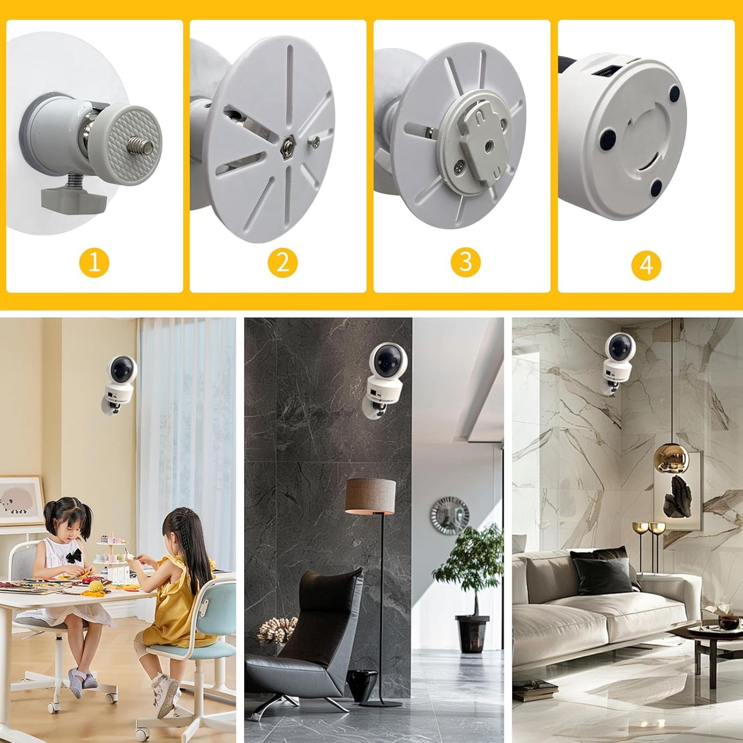 Baby Monitor Wall-Mounted Bracket for Battery-Powered Security Cameras, with Standard 1/4" Threaded Connection, Wall Sticker Installation White (Wall Stickers+3.1in Adapter)