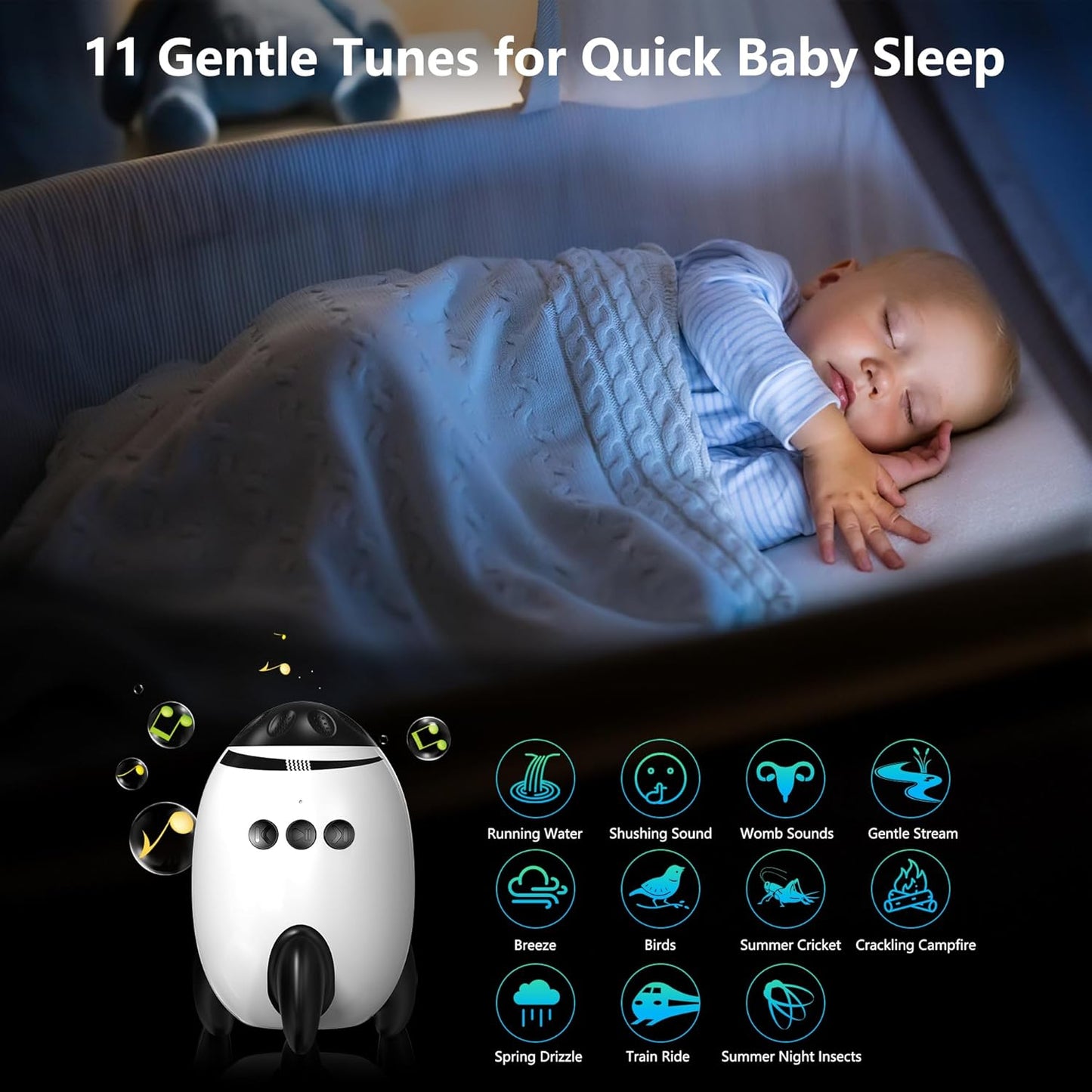 QNHMPW Baby Rocker, Baby Vibrating Soother Gently Rocks Any Stroller or Pram, White Noise Sound Machine Baby with 11 Sounds, Adjustable Speed, Baby Sleep Aid Newborn Essentials Must Haves Gifts