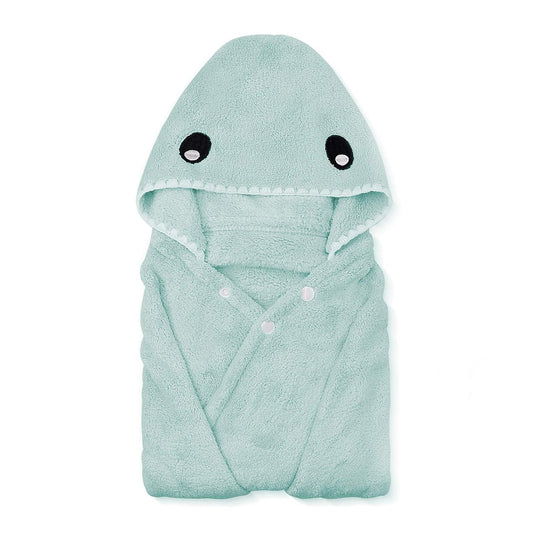 ROMASA Toddler Hooded Bath Towel Ultra Soft Towel Highly Absorbent Bathrobe Blanket for Boys Girls- 27.5" x 55"(Green Shark-Shape)