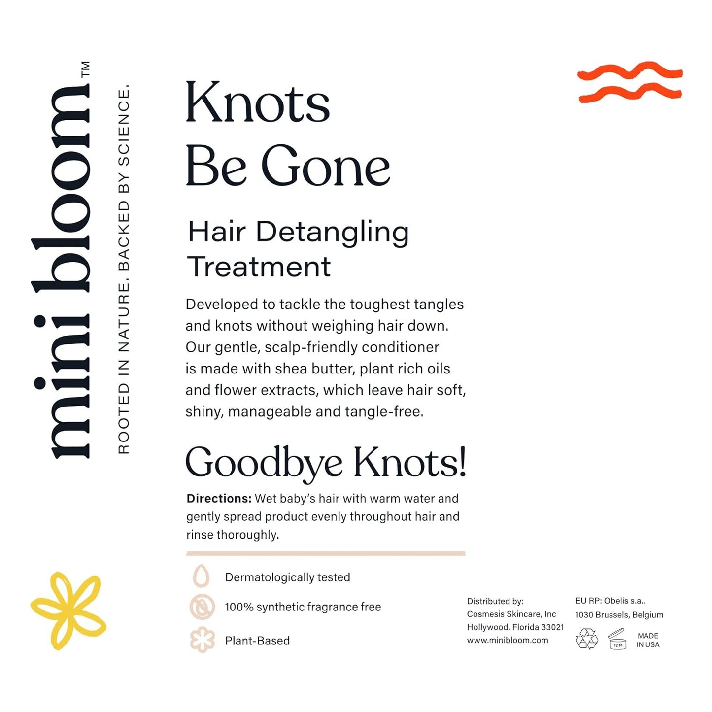 Mini Bloom Knots Be Gone Detangling Conditioner Treatment | Detangler Baby & Kid Safe | Made w/Shea Butter, Plant Rich Oils & Flower Extracts | Leaves Hair Soft, Shiny, Manageable Tangle-free 16.6oz
