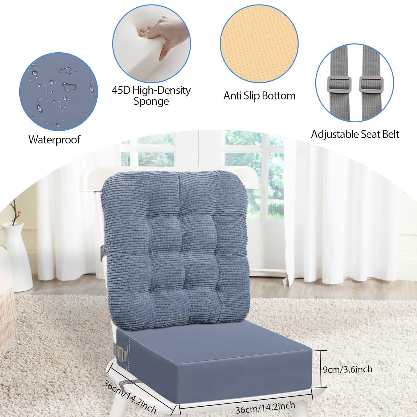 Booster Seat for Kitchen Chair - 2Pcs Toddler Booster Seat for Dining Table Adjustable Safety Belts & Non-Slip Bottom, PU Waterproof Easy Cleaning Booster Chair Cushion