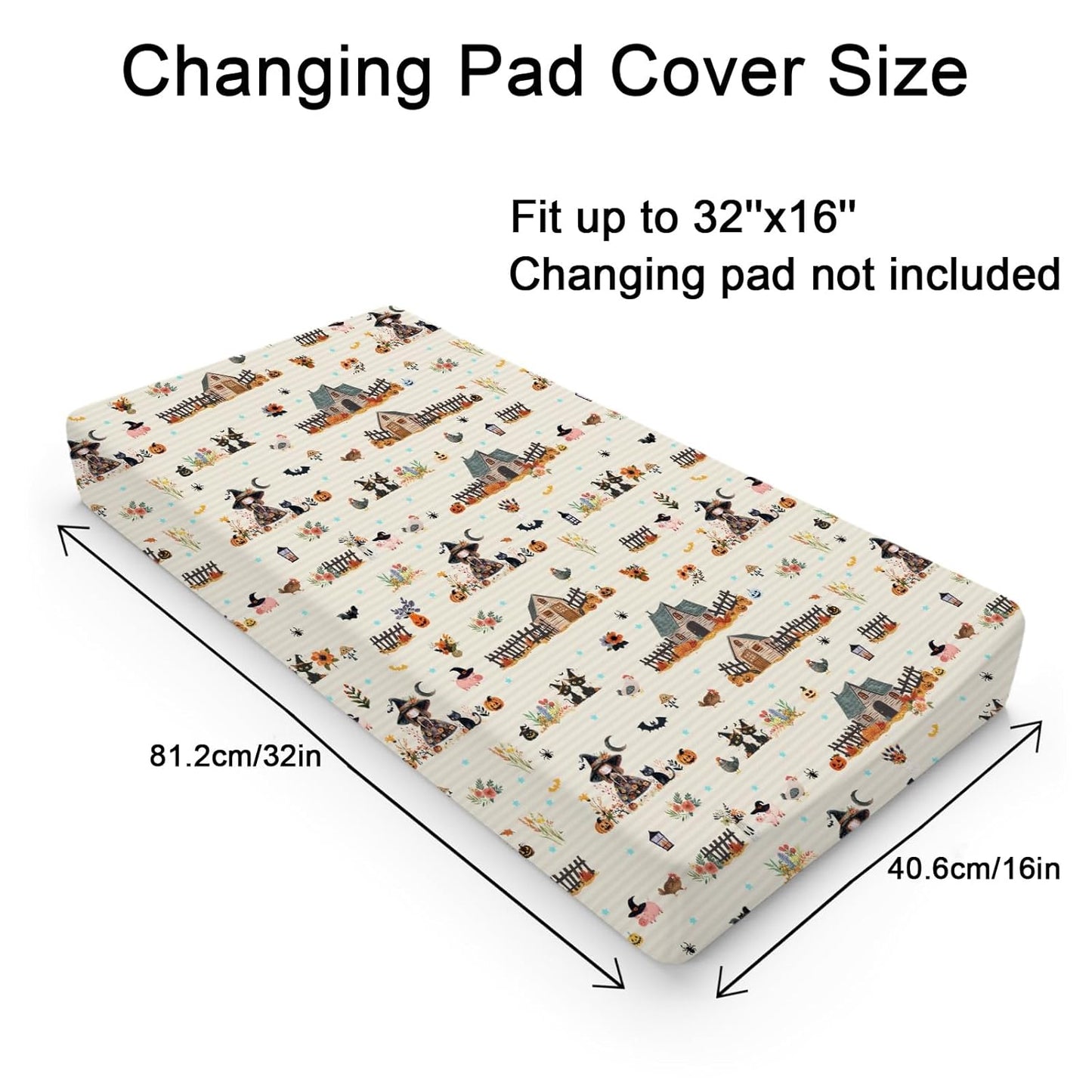 Fall Farm Witch Cats Baby Changing Pad Cover Halloween Farmhouse Pig Hen Bat Moon Pumpkins Floral Nursery Diaper Changing Table Sheets for Boy Girl Soft Stretch Changing Pad Table Mats 32''x16''