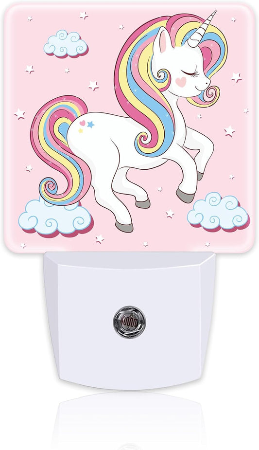 Cute Rainbow Unicorn Night Light, Pink Unicoron Cloud Stars Dusk to Dawn Night Light Plug in,0.5w Energy Saving Sleep Friendly NightLight for Kids Boys Girls Home Decor
