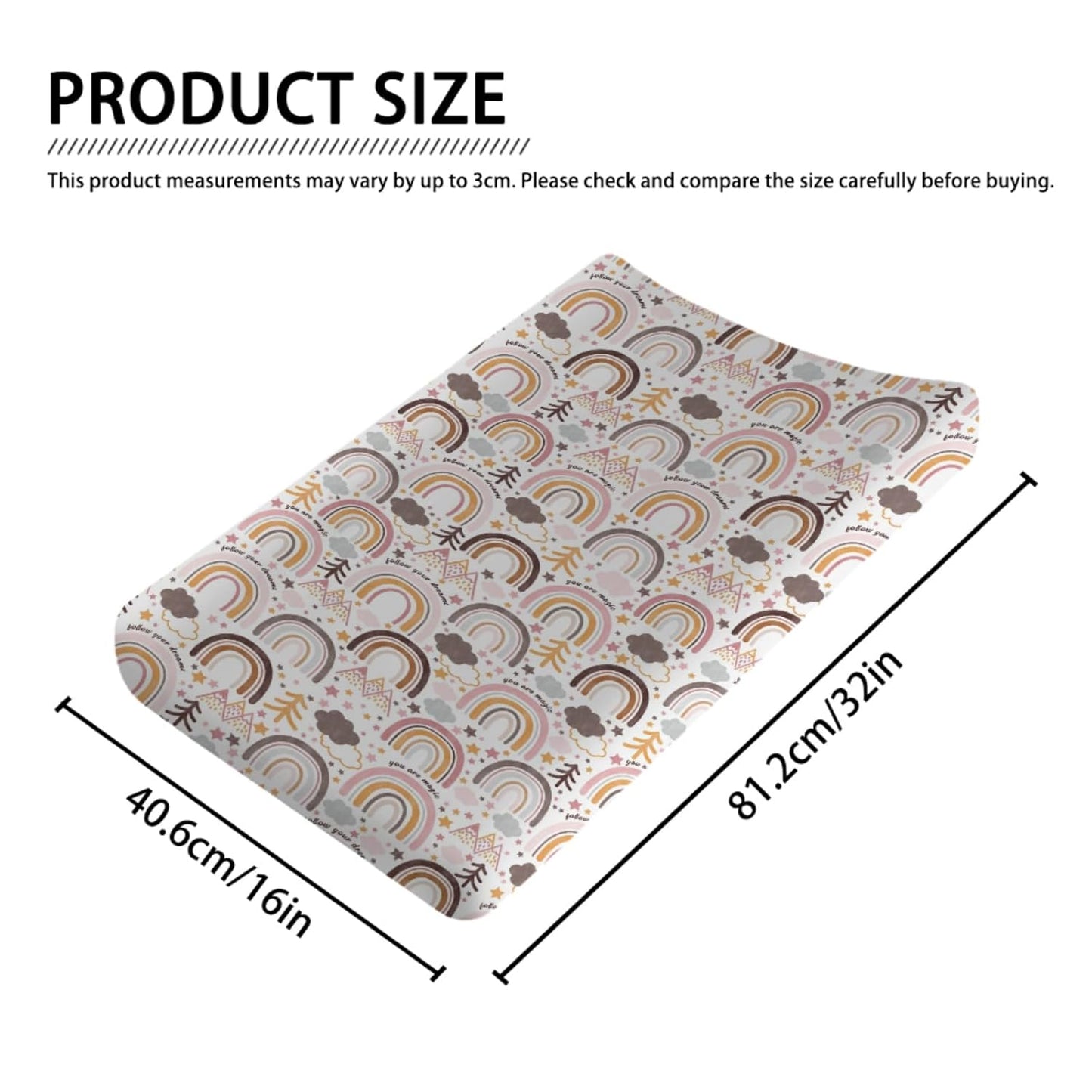 Colorful Boho Rainbow Changing Pad Covers Cute Rainbow Mountain Trees Clouds Stars Diaper Change Pad Sheets for Girls Boys Soft Breathable Stretchy Snug Fitted Changing Mat Cover 32''x16''
