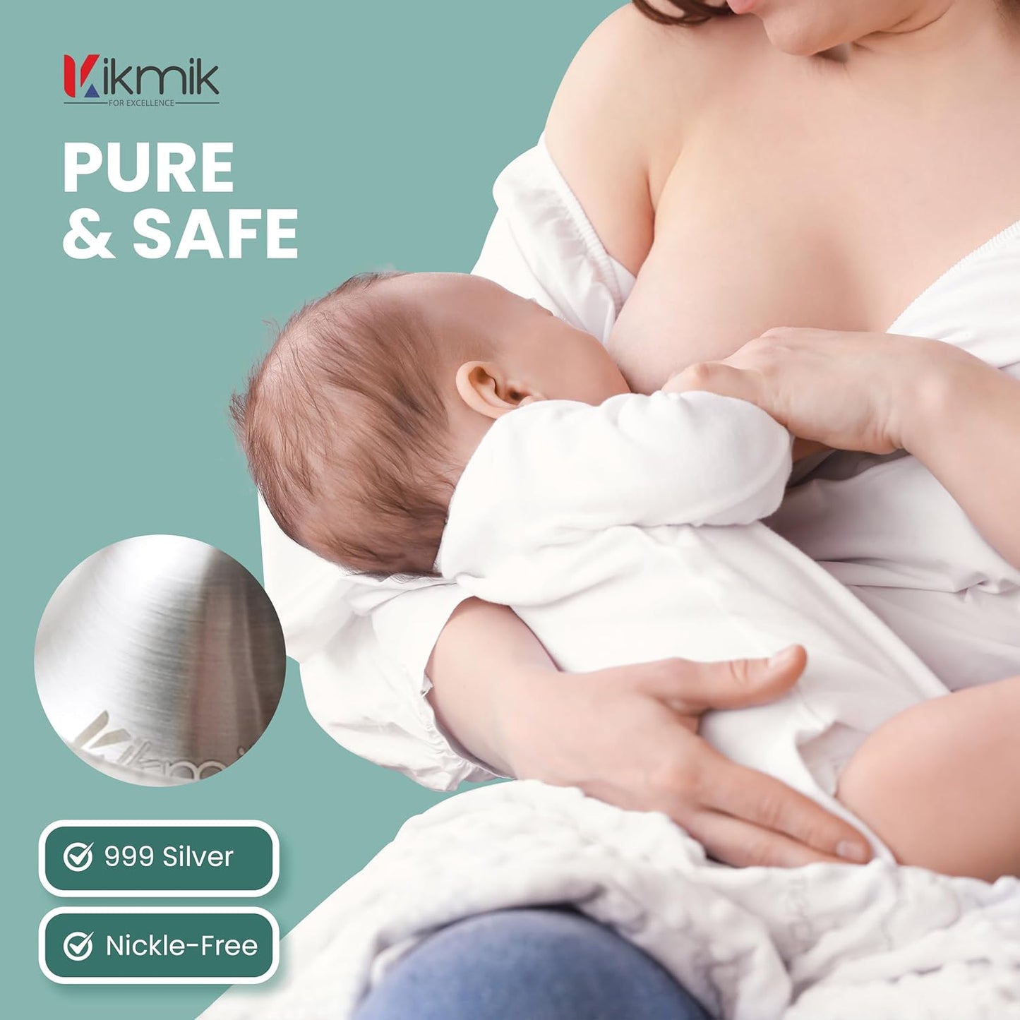 The Original Silver Nursing Cups with O-Feel Rings - 999 Silver Nipple Shields for Newborn Essentials - Reusable Nipple Covers for Breastfeeding Pain Relief & Protection - Large